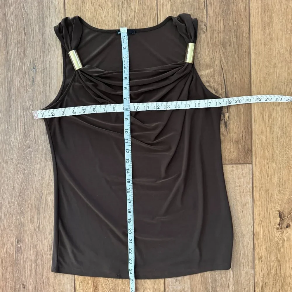 Chaus Brown Sleeveless Top with Gold Trim Accents on Shoulder. Women’s Size Med. - Picture 5 of 8